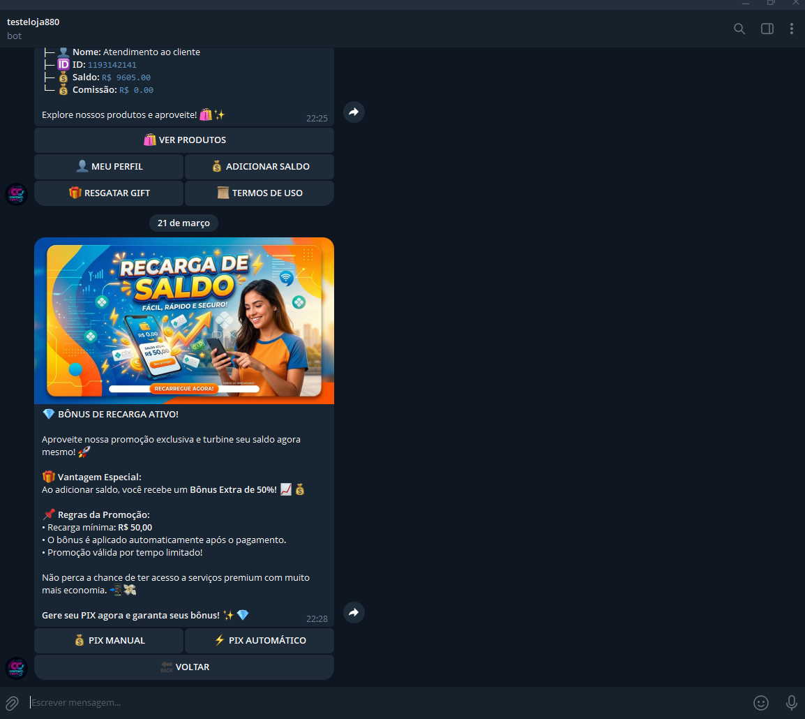 Demonstração do Pagamento PIX do bot vendryx